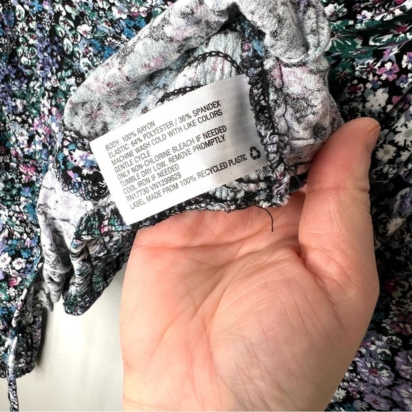 Wild Fable Square Neck Cottagecore Ditsy Blue Purple Drawstring Cropped Blouse - Picture 8 of 15